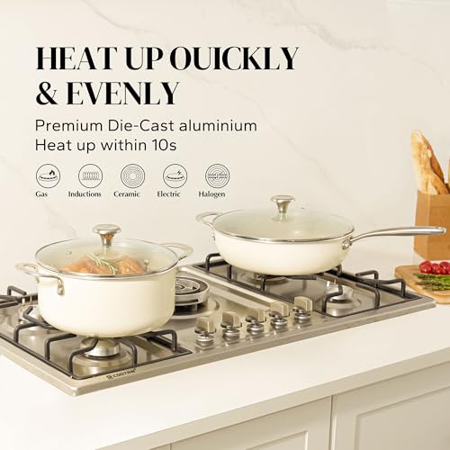 Ceramic Nonstick Cookware Set (Beige / 14PC Cookware Sets)