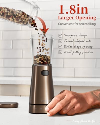 Electric Salt and Pepper Grinder Set with Storage Base (Bronze)