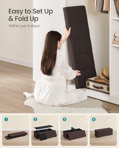 43.3 Inches Folding Storage Ottoman Bench (Brown / 15"D x 43"W x 15"H (without Flipping Lid))