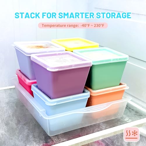 1 Cup Silicone Freezer Molds with Lids & Base for Soup (Pastel Rainbow / 8x 1-Cup)