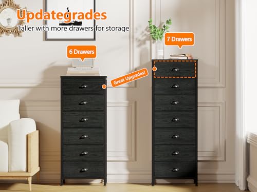 Black Bedroom Dresser (Black Oak / 11.8"D x 15.8"W x 43.3"H (7 Drawers))