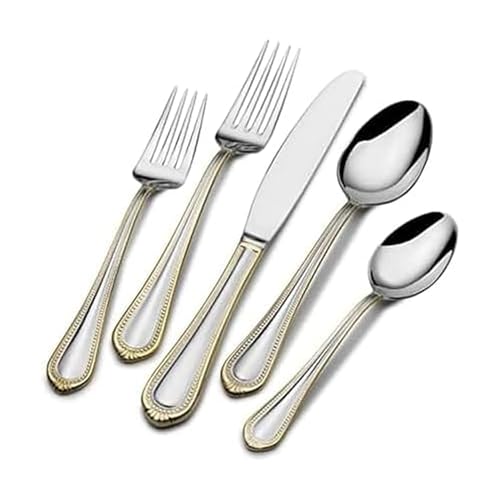 Gold Accent Regent Bead Flatware Service for 12 (65 Piece Set / Regent Bead Gold)
