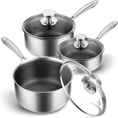 Hybrid Nonstick Stainless Steel Saucepan Set (1+2+3 Quart / Black)