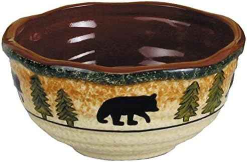 Paseo Road Rustic Bear 16 Piece Ceramic Dinnerware Set with Plates, Bowls and Mugs, Rustic Cabin Lodge Style