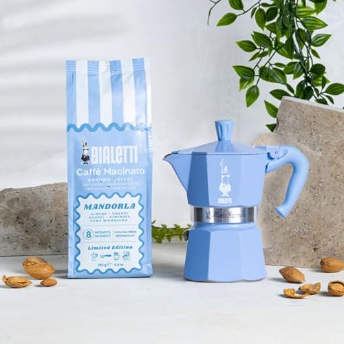 Moka Express 3 Cup Light Blue & Almond Ground Coffee Gift Set (3 Cups / Light Blue Moka & Ground Coffee)