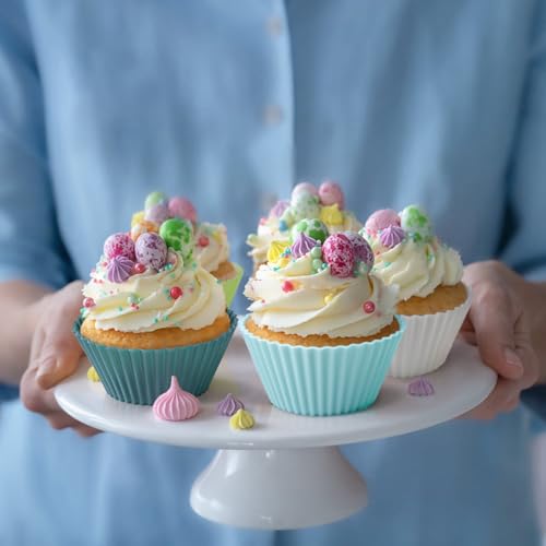 Silicone Baking Cupcake Cups Muffin Liners Nostick Cake Molds Bento Lunch Box Dividers (3shapes Neutral Color)
