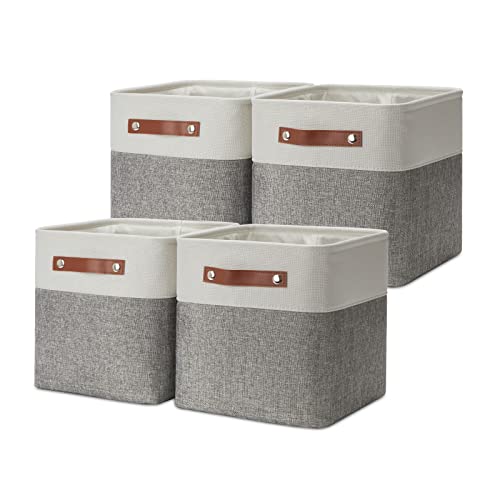 11 Inch Cube Storage Bins (White&Grey / S-11"x11"x11")