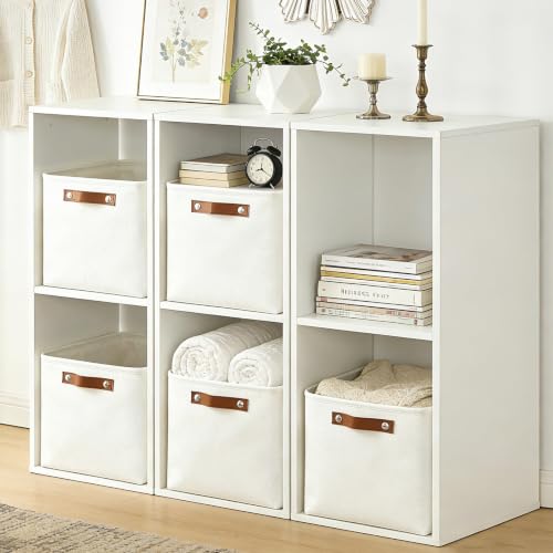 Storage Bins Large Fabric Storage Baskets for Shelves 3 Pack (Full Off-White / Large -15"x11"x9.5")