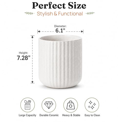 Large Ceramic Utensil Holder (White & sand)