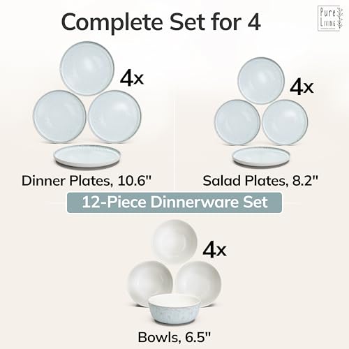 12 Piece Stoneware Dinnerware Set for 4 (Light / Beige Blue / Set for 4 (12pcs))