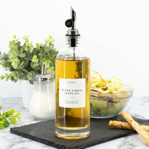 Oil and Vinegar Dispenser with Metal Pour Spout (500ml, Set of 2 Bottles / Silver)