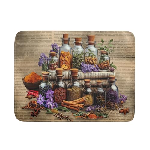 Herbs Kitchen Dish Drying Mat (Natural Materials Brown / 24" x 18")