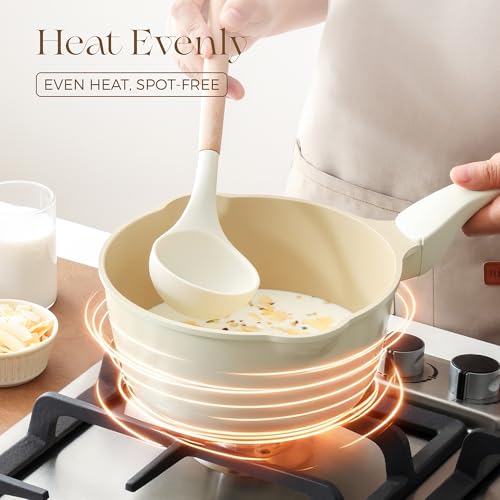 Ceramic Nonstick Saucepan with Lid (2.7 Quarts / Coconut White)