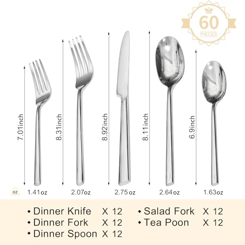 Silverware Set for 12 (60-Piece / Silver)