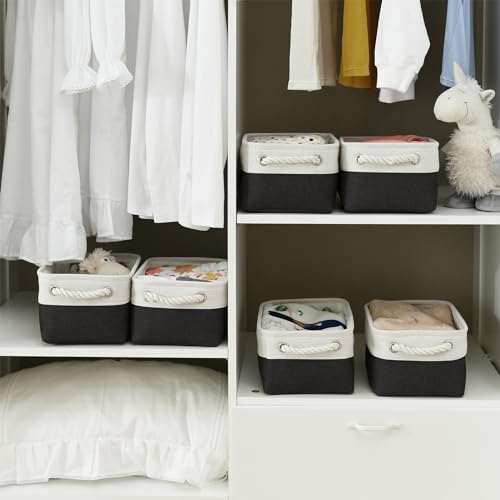 Storage Bins for Shelves (White & Black / 6PCS/Small -11.8Lx7.9Wx5.2H)