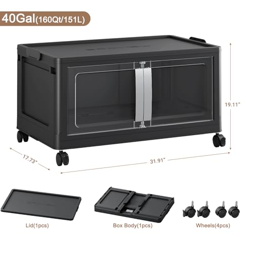 160QT Stackable Storage Bins with Lids (160QT -1pack / Black)