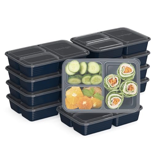 Prep 3 Compartment Meal Prep Containers with Lids (Navy Blue)
