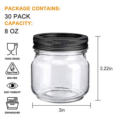 30 Pack Mason Jars 8 oz (8oz - Split Black Lid)