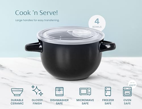French Onion Soup Crocks with Lids & Handles (Black)