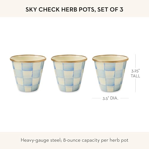 Enamel Herb Pot Set (Sky Check)