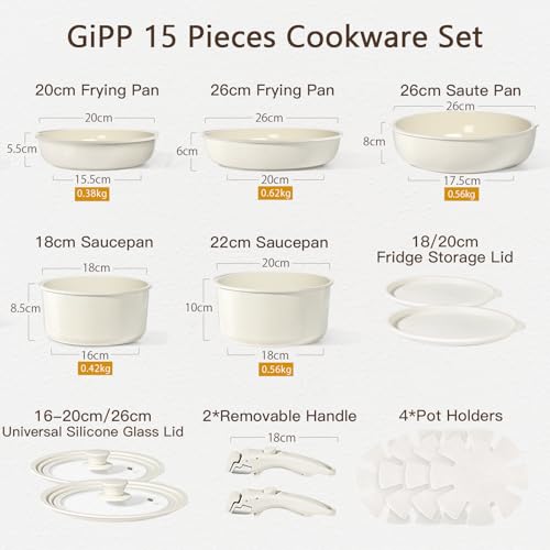 Ceramic Pots and Pans Set Non Stick (White / 15PCS 01)