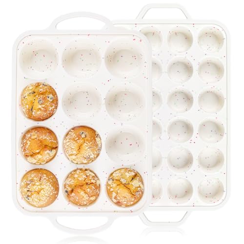2Pack Silicone Muffin Pan for Baking with Metal Reinforced Frame (Standard+Mini)