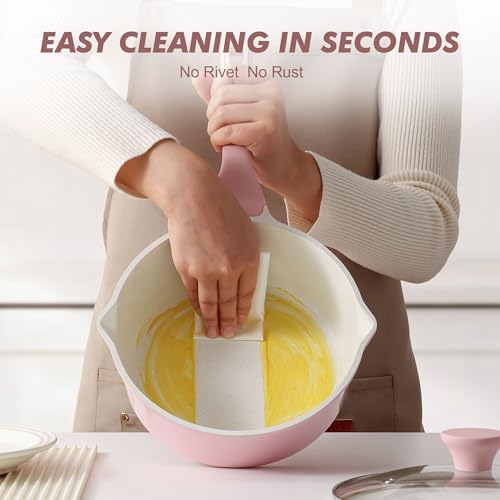 Ceramic Nonstick Saucepan with Double Pouring Spout (Sakura Pink / 3 Quarts)