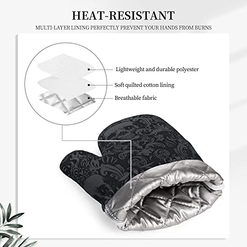 Gothic Skull Oven Mitts and Pot Holders Sets of 4 (One Size / Silicone Skull)
