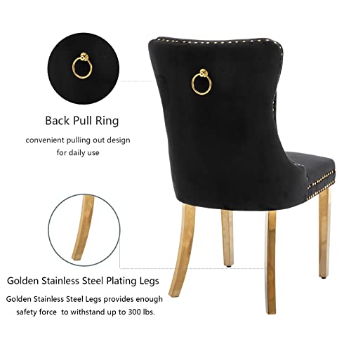 Black and Gold Velvet Dining Chairs Set of 4 (Standard Black)