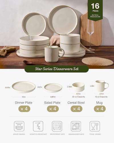 Stoneware Dinnerware Set with Mugs (White)