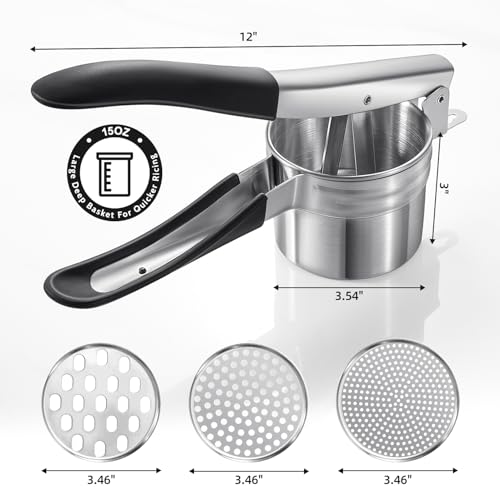 Potato Ricer Sopito Upgraded Stainless Steel Potato Masher with 3 Interchangeable Discs