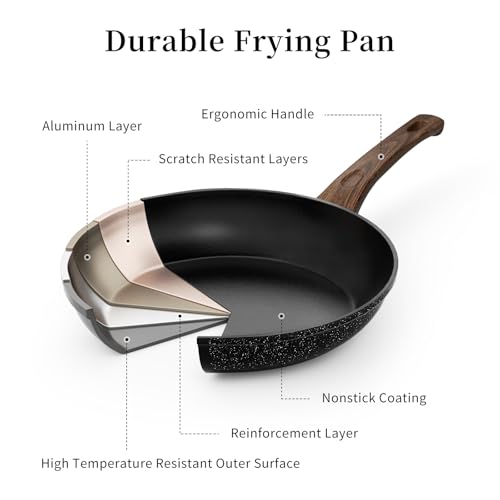 Nonstick Ceramic Frying Pans Skillets Set with Lid 8"+9.5"+11" (Black)