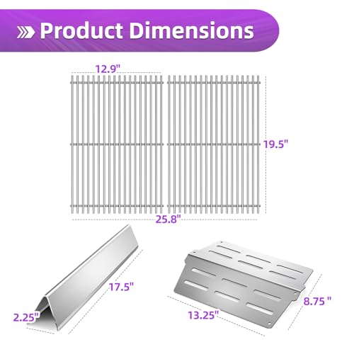 Stainless Steel 7524 Grill Grates for Weber Genesis E310 E320 E330 S330 EP (2+5+2 Genesis 300)