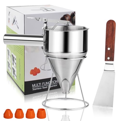 40oz Pancake Batter Dispenser Stainless Steel with Metal Spatula