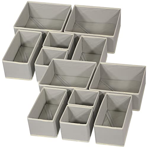 12 Pack Foldable Cloth Storage Box Closet Dresser Drawer Organizer Fabric Baskets Bins Containers Divider for Baby Clothes Underwear Bras Socks Lingerie Clothing (12 Count)