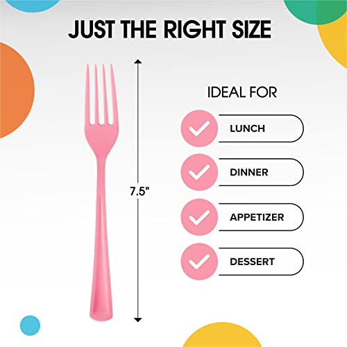 Pink Plastic Forks 200 Pieces Pink Forks Disposable Utensils Heavy Duty Plastic Cutlery Set Disposable Cutlery Sets Flatware Sets Silverware Set Party Supplies & Party Tableware (Pink / Forks)