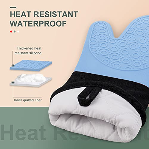 Silicone Oven Mitts (Sky Blue & Black / 14.6in Oven Mitts)