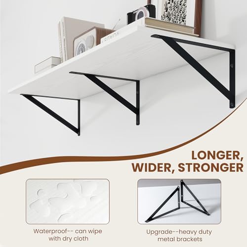36W x 12D Deep Floating Shelves Set of 2 White (White With Black Metal Bracket / 36wx12dx5.8h)