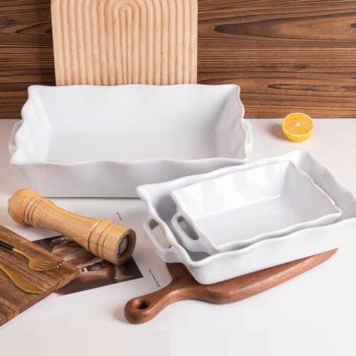 Sweejar Casserole Dishes for Oven (White New / Baking dish(Set of 3))