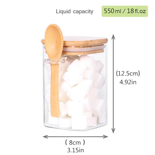 Glass Jar with Bamboo Lid and Spoon (Square/17oz*3/Bamboo Lid)