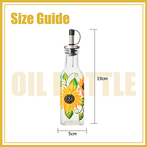7oz Hand Painted Glass Olive Oil Bottle Dispenser (Sunflower)