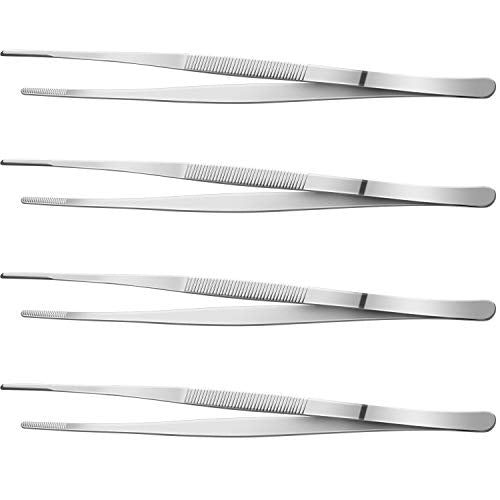 4 Packs 12 Inch Bar Tweezers Silver Cooking Tongs
