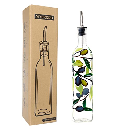 17oz Hand Painted Glass Olive Oil Bottle Dispenser (olive)