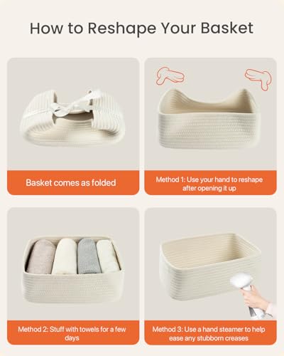 Small Woven Storage Basket for Organizing (Off White / 12"L x 8"W x 4.5"H)