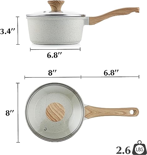 White Ceramic Nonstick Saucepan with Lid Set (White Ceramic / 2.0 + 2.5 Quarts)