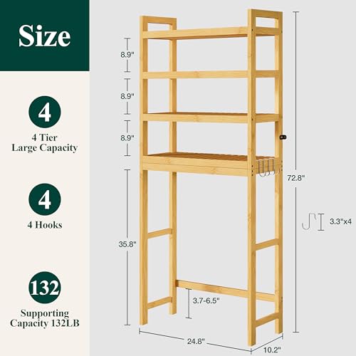 Bamboo Over The Toilet Storage Cabinet (Natural / 4 Tiers (72.8"H))