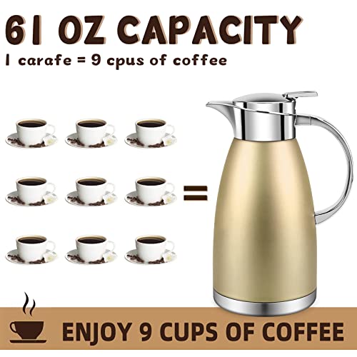 61oz Coffee Carafe Airpot Insulated Coffee Urn Stainless Steel Vacuum Thermal Pot Flask Dispenser for Coffee (Gold)