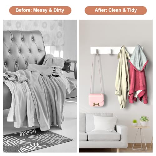 Stainless Steel Wall Coat Rack (White / 4 "L" Hooks, 2PACK)