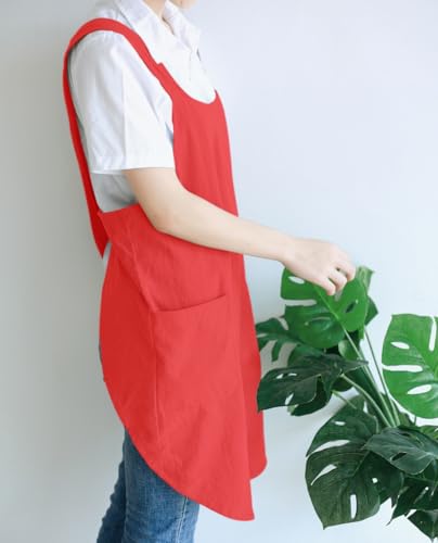 Women's Japanese Pinafore Cross Back Apron (12 - Women's Bright Red)