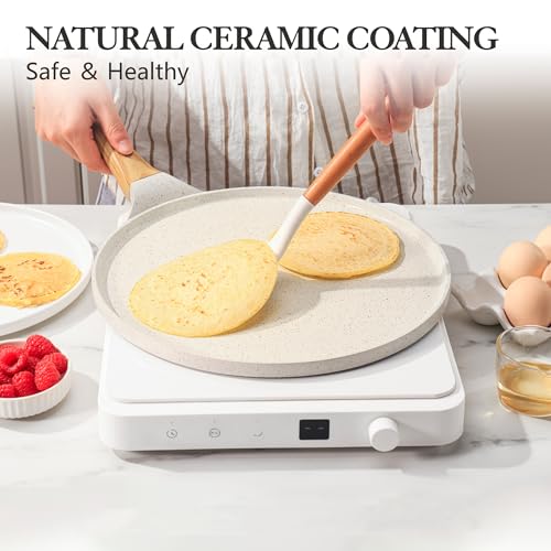 12 Inch Nonstick Crepe Pan Ceramic Coating Pancake Pan White (White / 12 Inch)